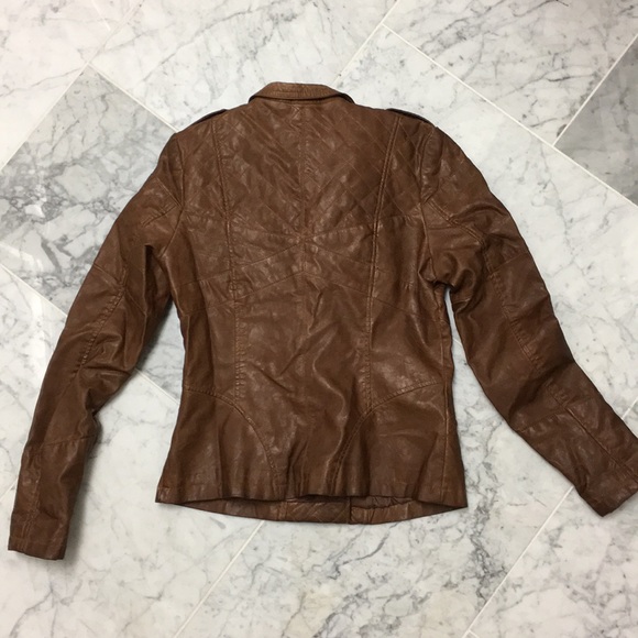 Brown Leather Cognac/ Bomber Motto Jacket 🧥 - Picture 6 of 8